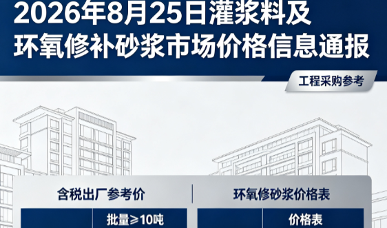 普洱2026年8月25日灌浆料及环氧修补砂浆市场价格信息通报